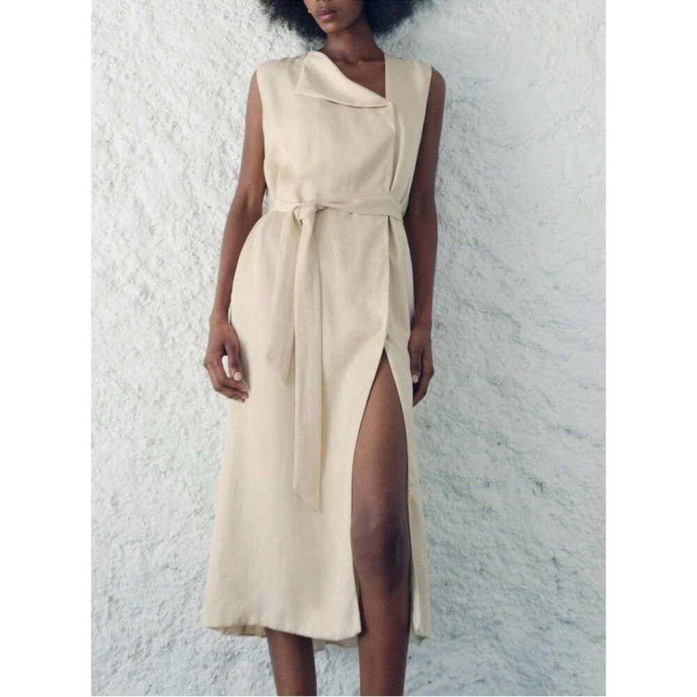 ZARA DRESS WITH PLEATED OPEN BACK ZW COLLECTION BEIGE